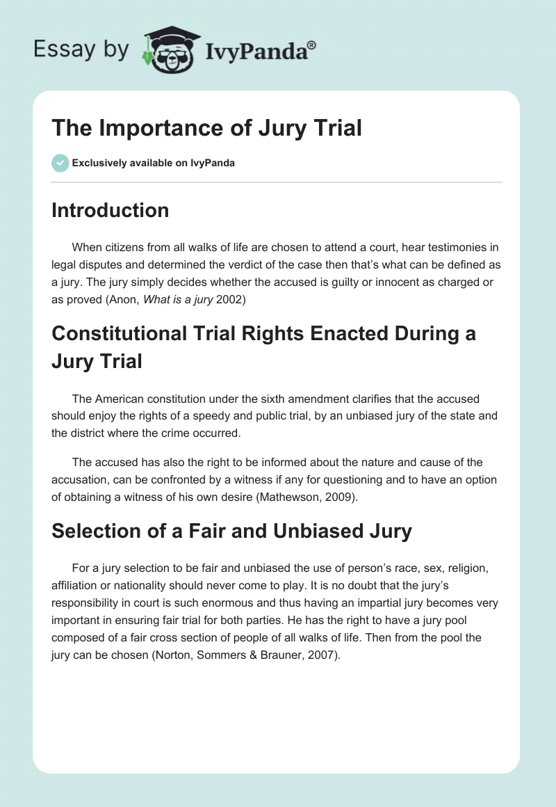 The Importance of Jury Trial. Page 1