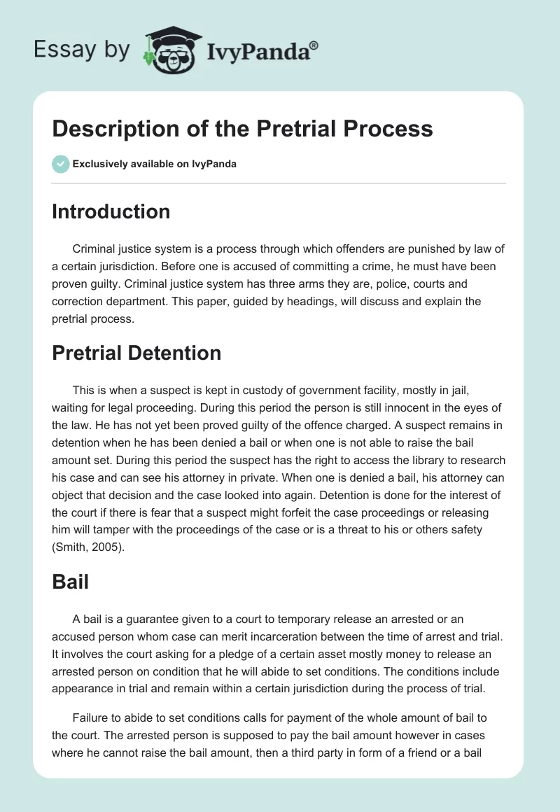 Description of the Pretrial Process. Page 1