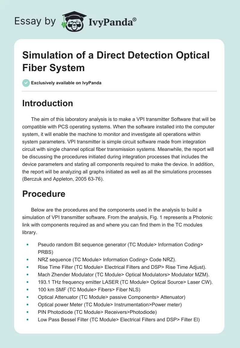 Simulation of a Direct Detection Optical Fiber System. Page 1