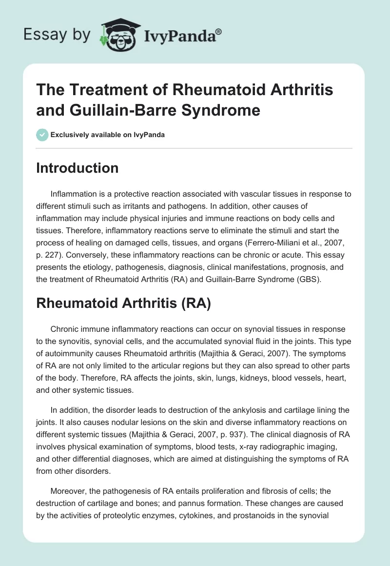 The Treatment of Rheumatoid Arthritis and Guillain-Barre Syndrome. Page 1