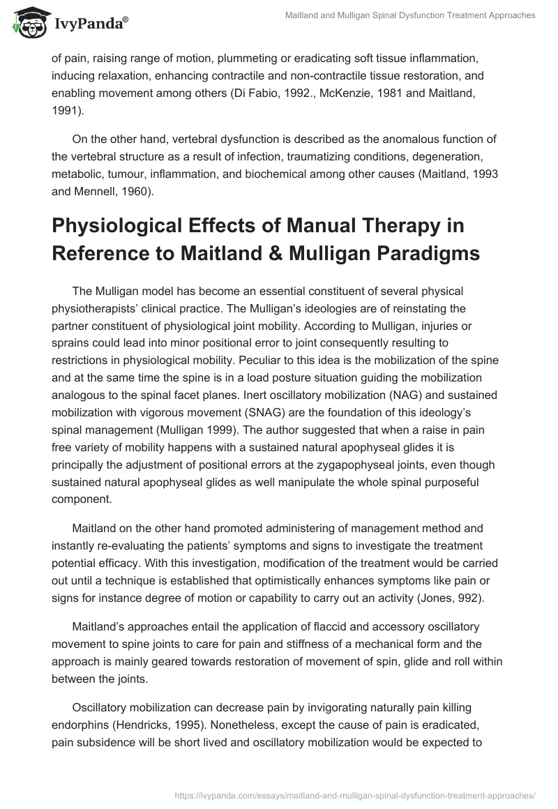 Maitland and Mulligan Spinal Dysfunction Treatment Approaches. Page 2