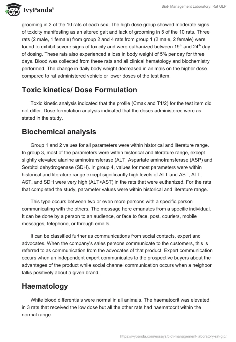 Biot- Management Laboratory: Rat GLP. Page 5
