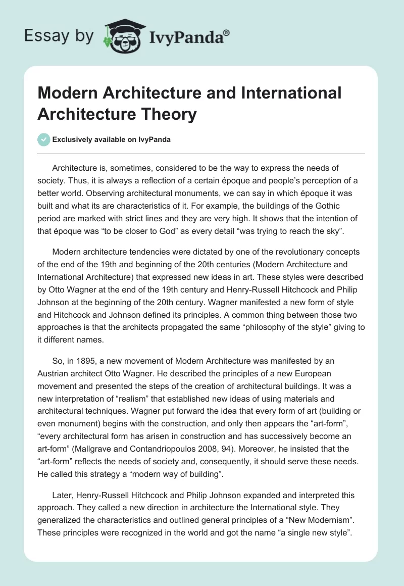 Modern Architecture and International Architecture Theory. Page 1