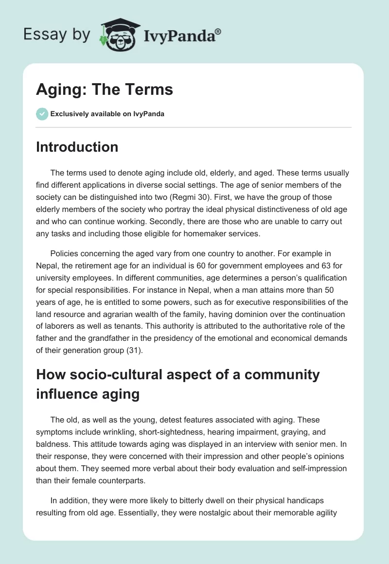 Aging: The Terms. Page 1
