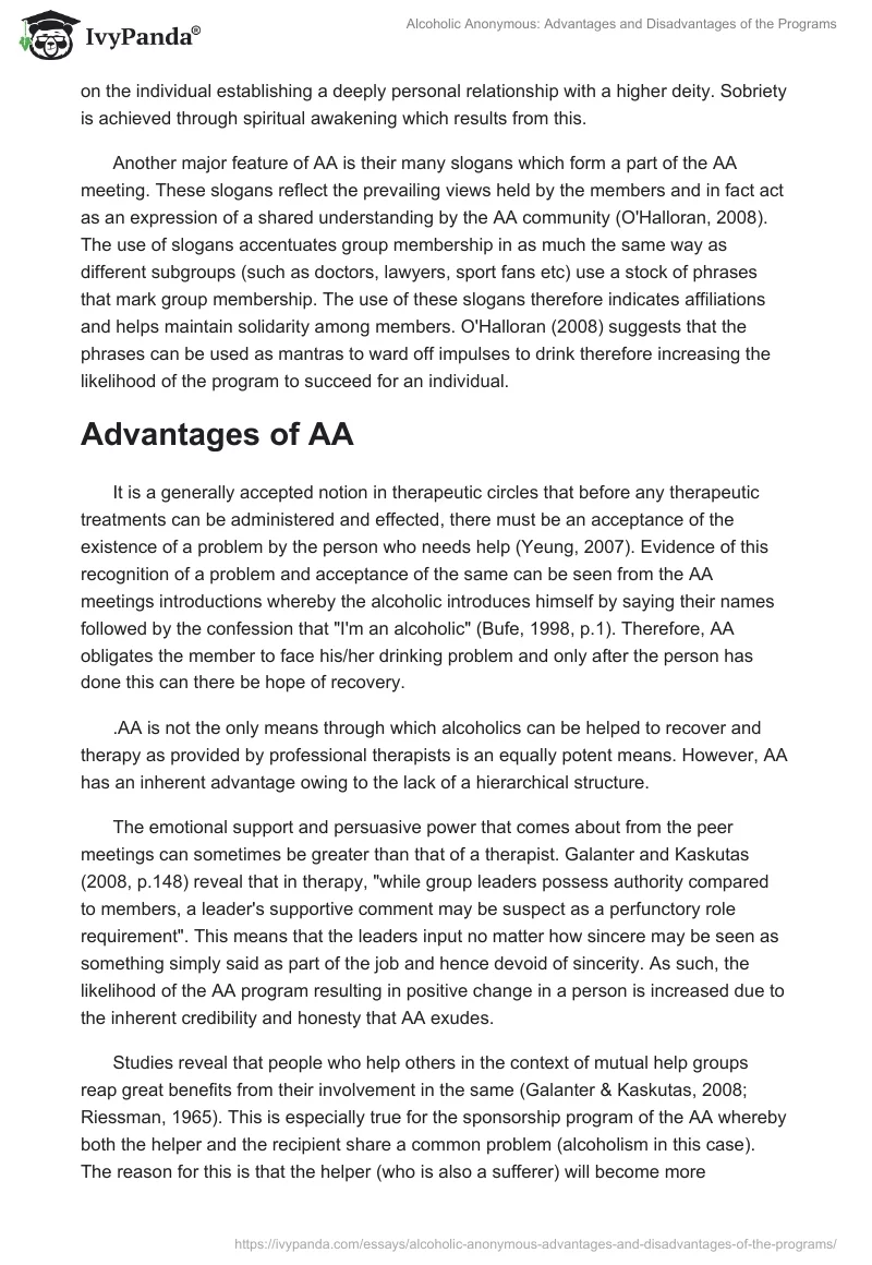 Alcoholic Anonymous: Advantages and Disadvantages of the Programs. Page 3