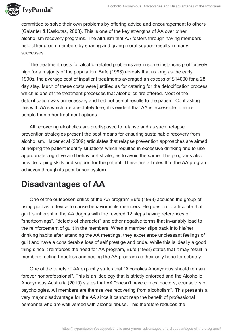 Alcoholic Anonymous: Advantages and Disadvantages of the Programs. Page 4