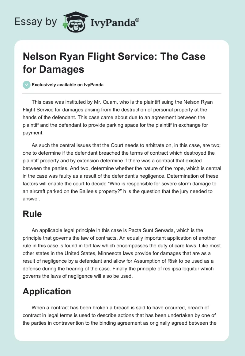Nelson Ryan Flight Service: The Case for Damages. Page 1