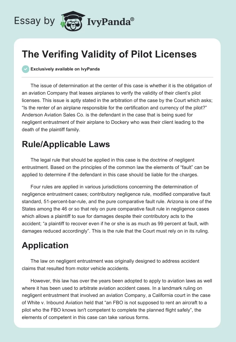 The Verifing Validity of Pilot Licenses. Page 1