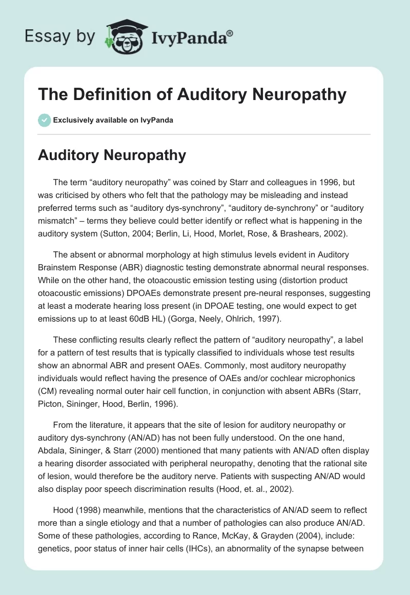 The Definition of Auditory Neuropathy. Page 1