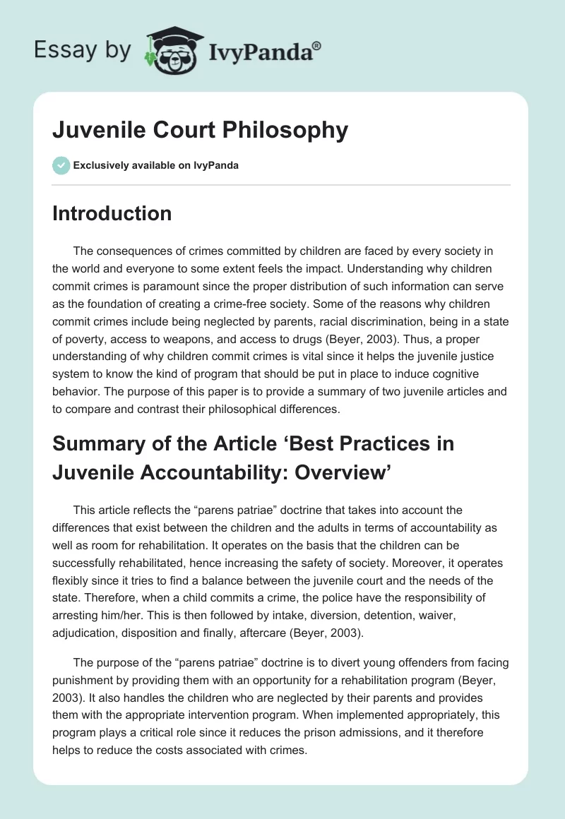 Juvenile Court Philosophy. Page 1