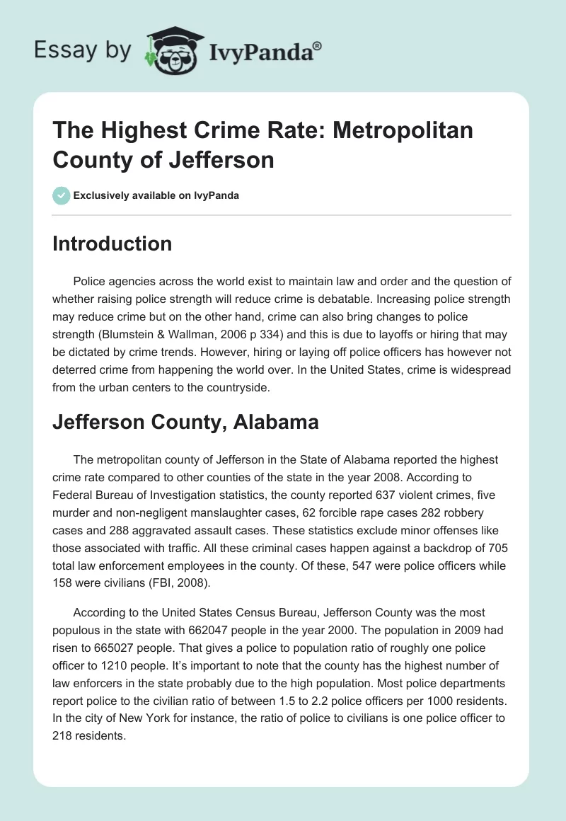 The Highest Crime Rate: Metropolitan County of Jefferson. Page 1