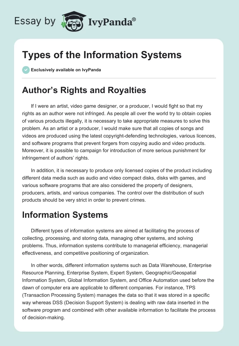 Types of the Information Systems. Page 1