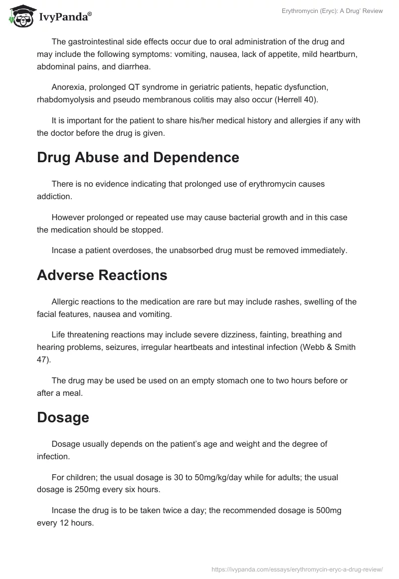 Erythromycin (Eryc): A Drug’ Review. Page 3