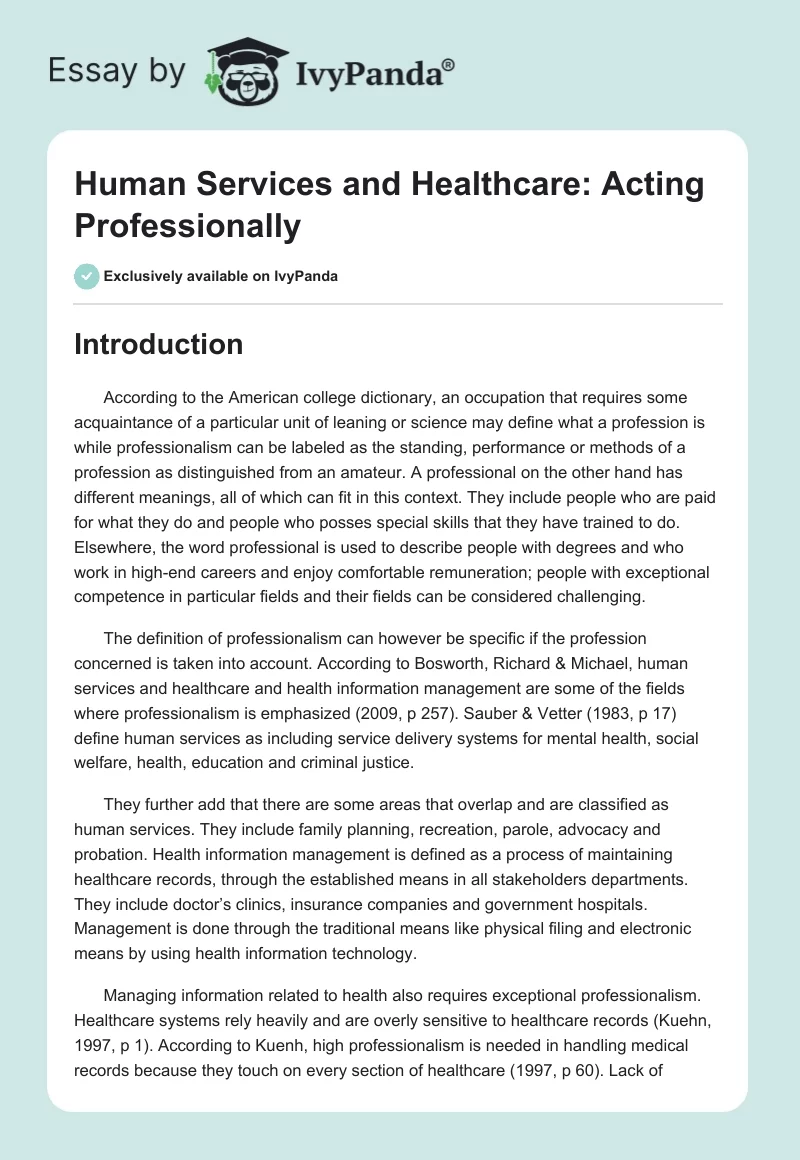 Human Services and Healthcare: Acting Professionally. Page 1
