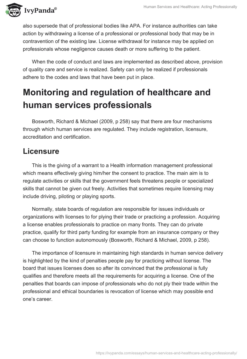 Human Services and Healthcare: Acting Professionally. Page 4