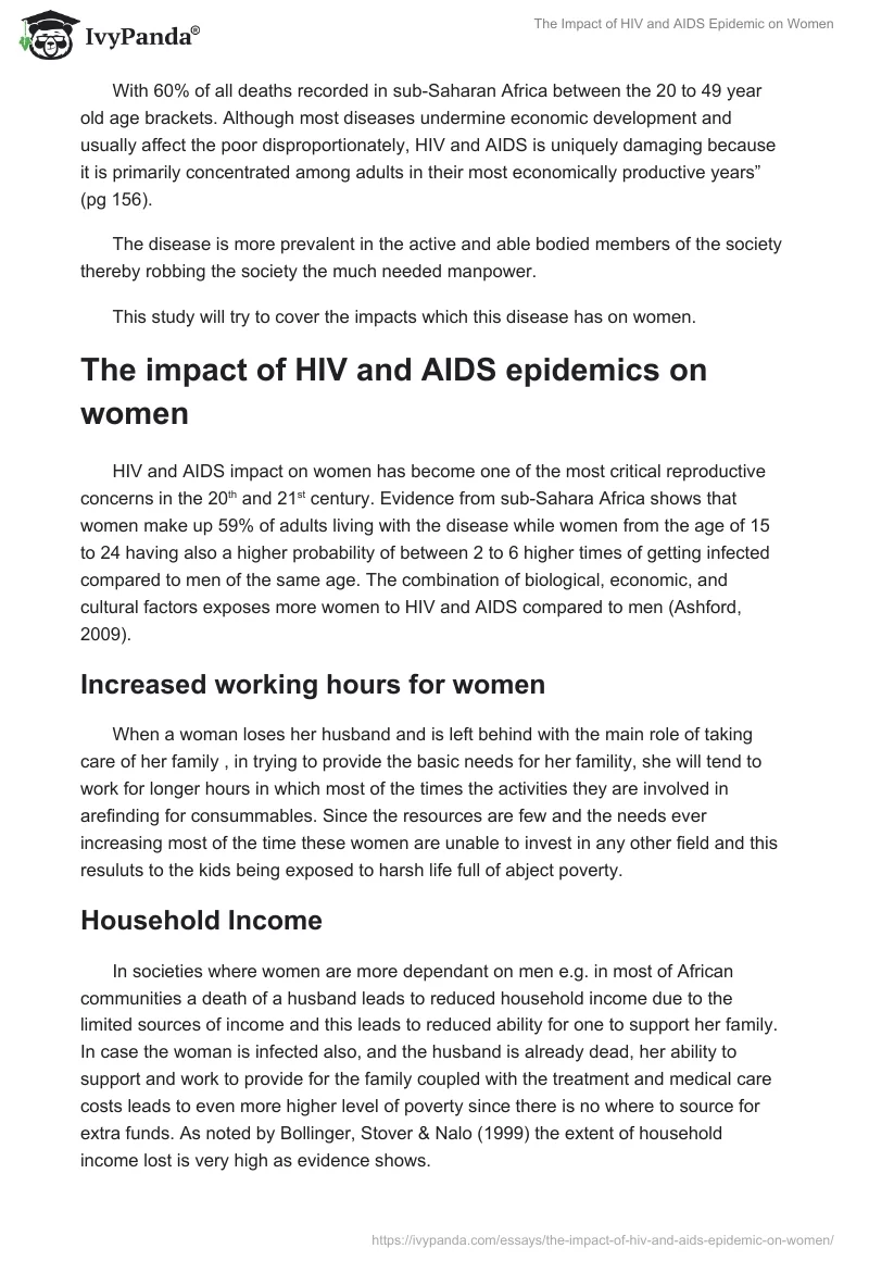 The Impact of HIV and AIDS Epidemic on Women. Page 2