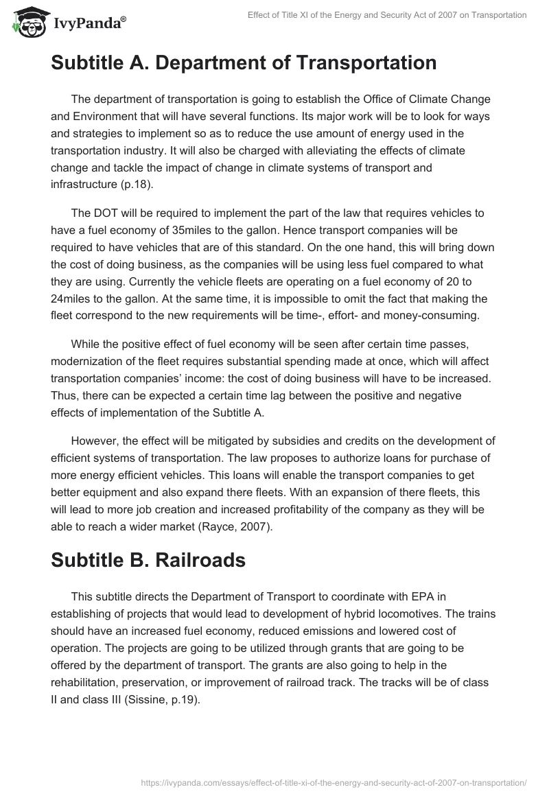 Effect of Title XI of the Energy and Security Act of 2007 on Transportation. Page 2