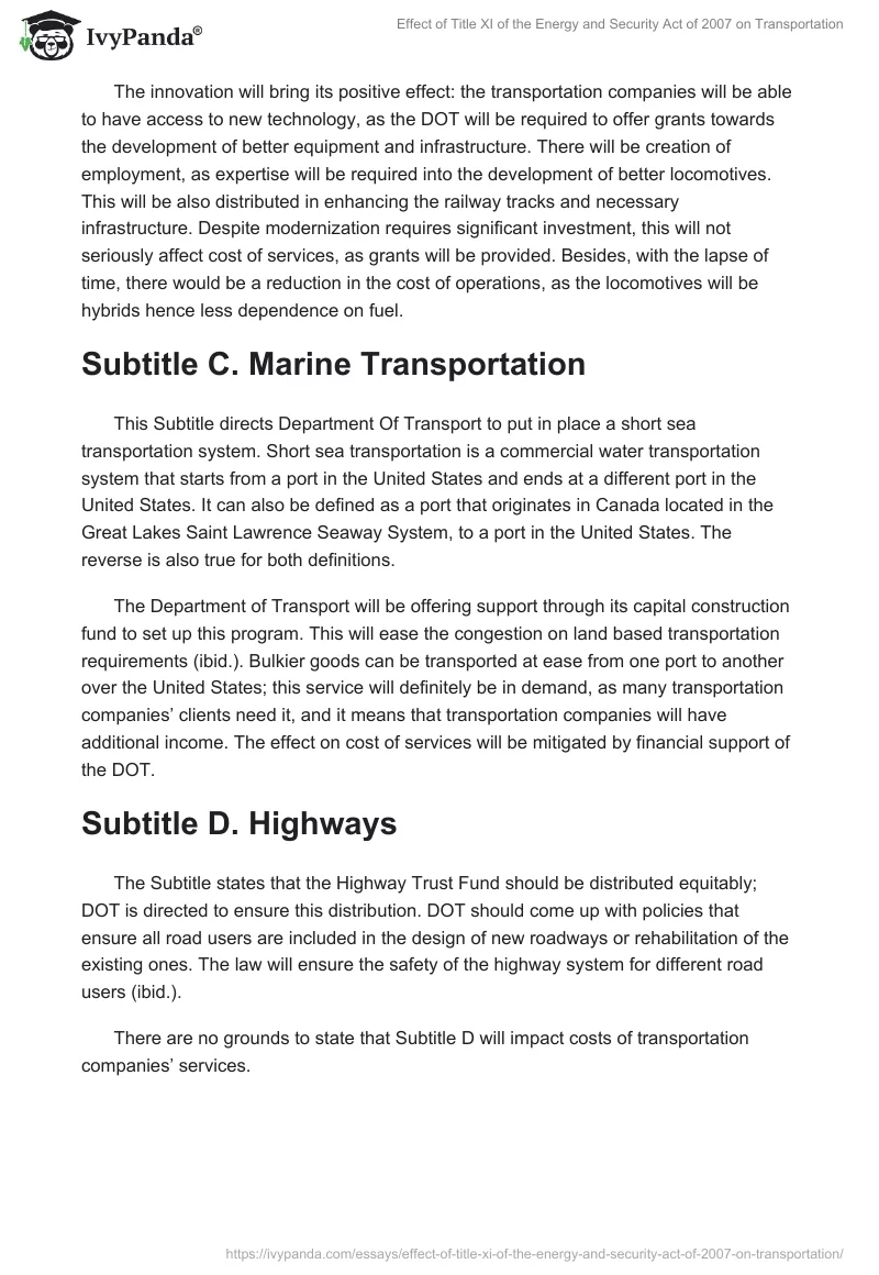 Effect of Title XI of the Energy and Security Act of 2007 on Transportation. Page 3