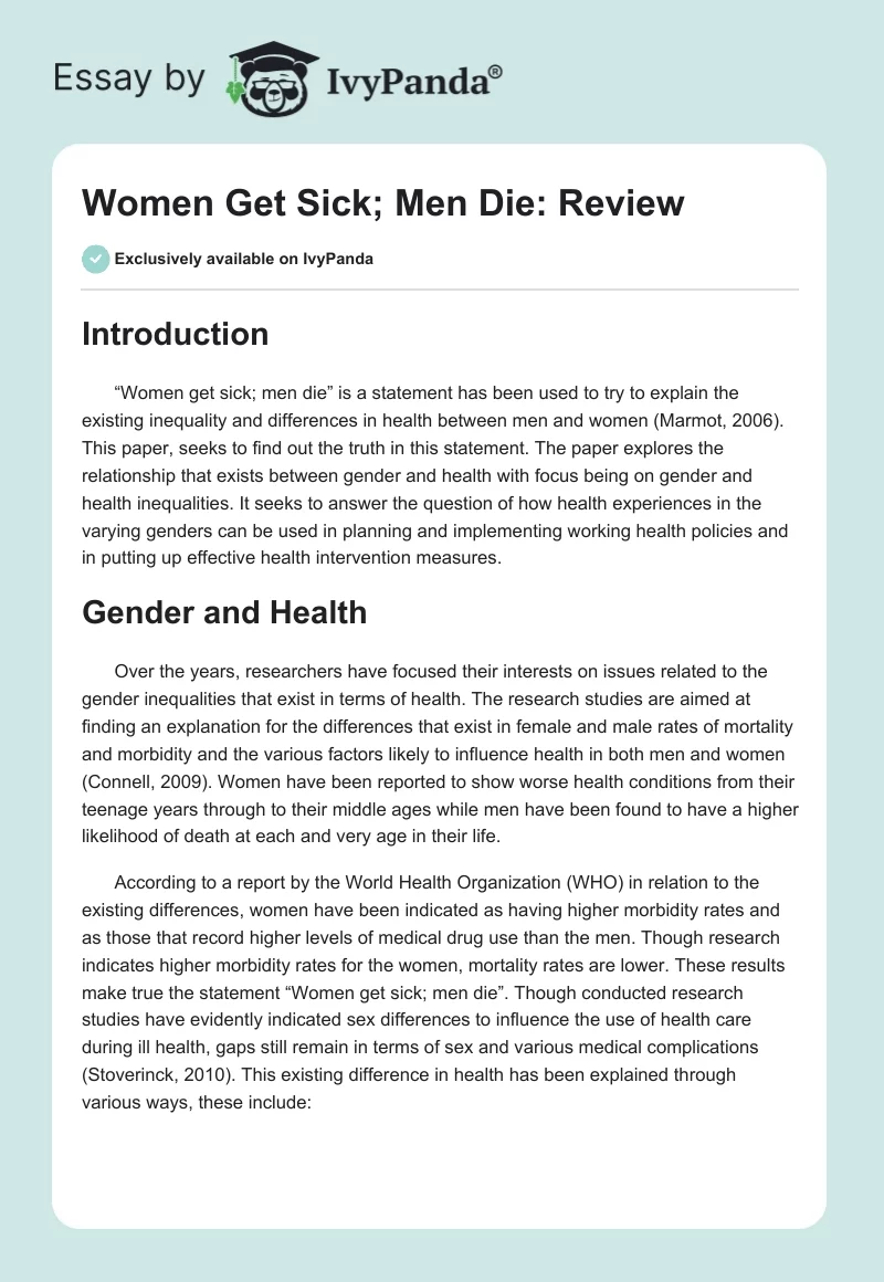 Women Get Sick; Men Die: Review. Page 1