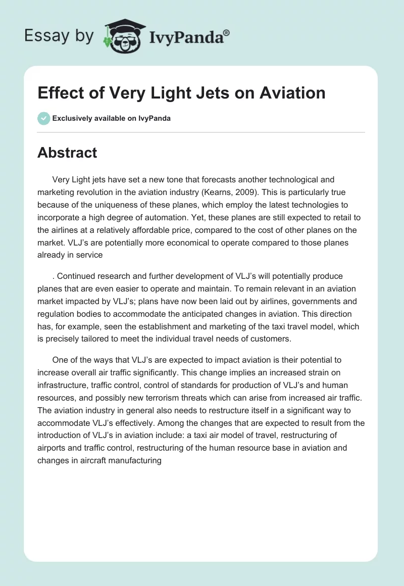 Effect of Very Light Jets on Aviation. Page 1