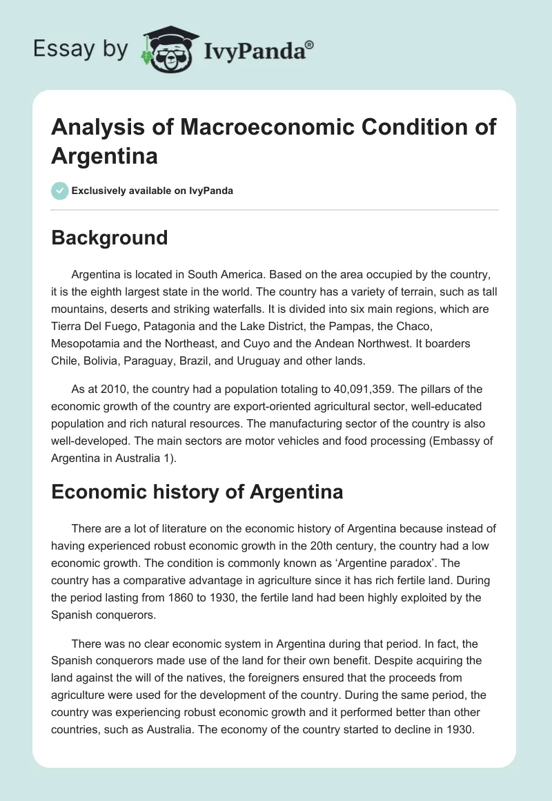 Analysis of Macroeconomic Condition of Argentina. Page 1