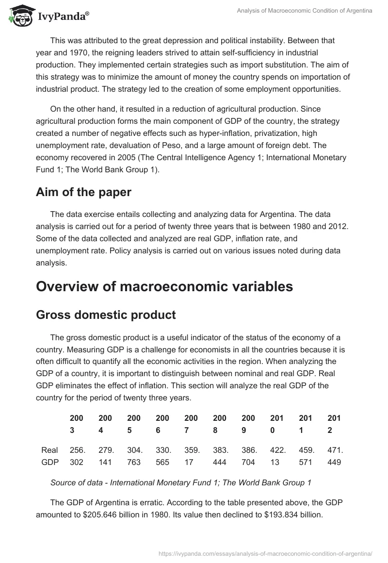 Analysis of Macroeconomic Condition of Argentina. Page 2
