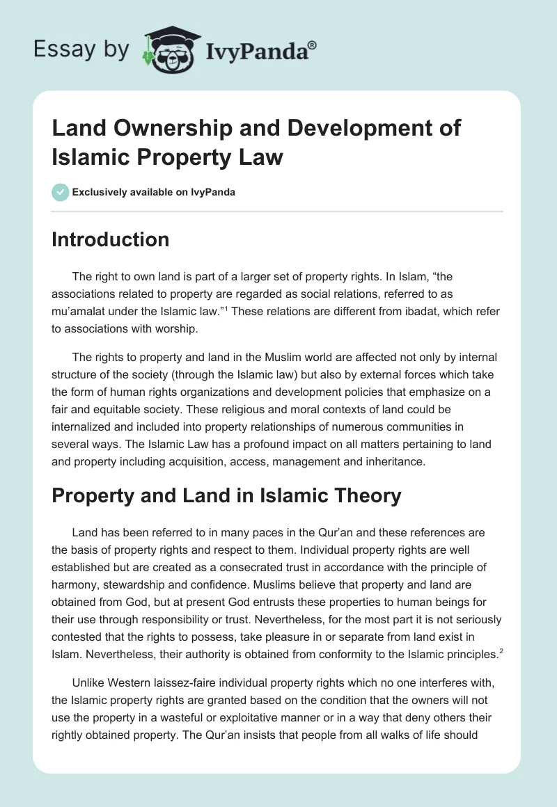 Land Ownership and Development of Islamic Property Law. Page 1