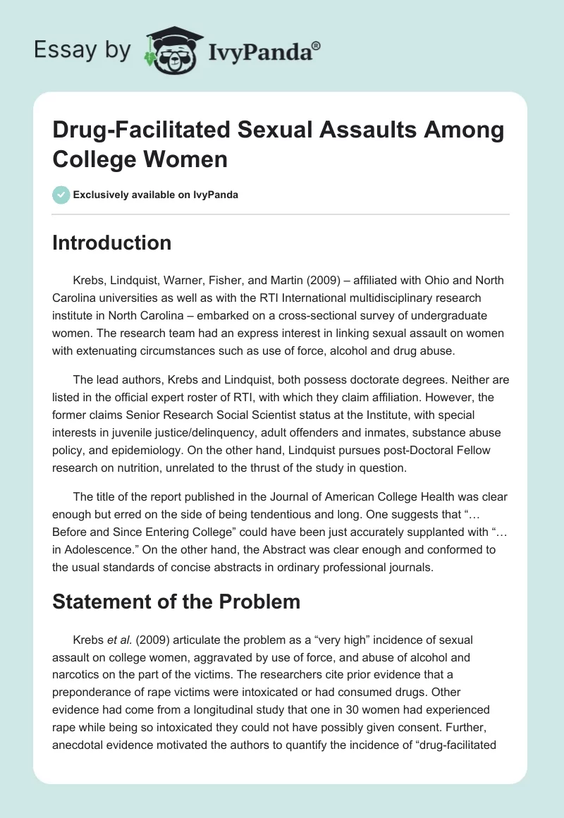 Drug-Facilitated Sexual Assaults Among College Women. Page 1