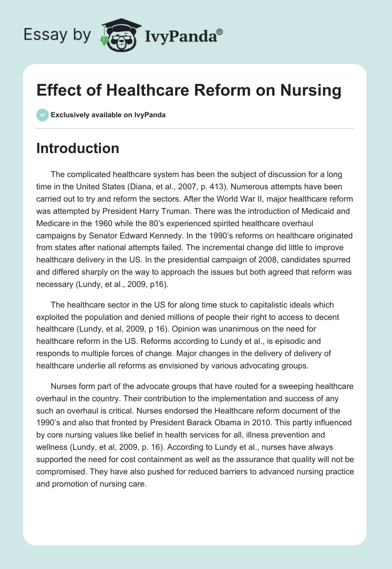 Effect of Healthcare Reform on Nursing. Page 1