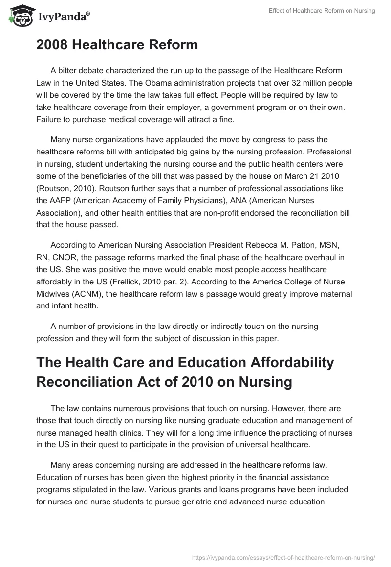 Effect of Healthcare Reform on Nursing. Page 2