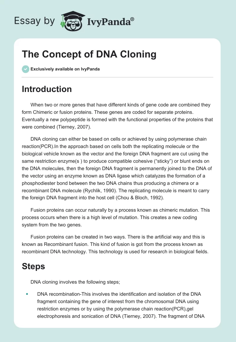 The Concept of DNA Cloning. Page 1