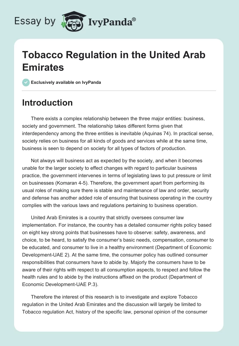 Tobacco Regulation in the United Arab Emirates. Page 1
