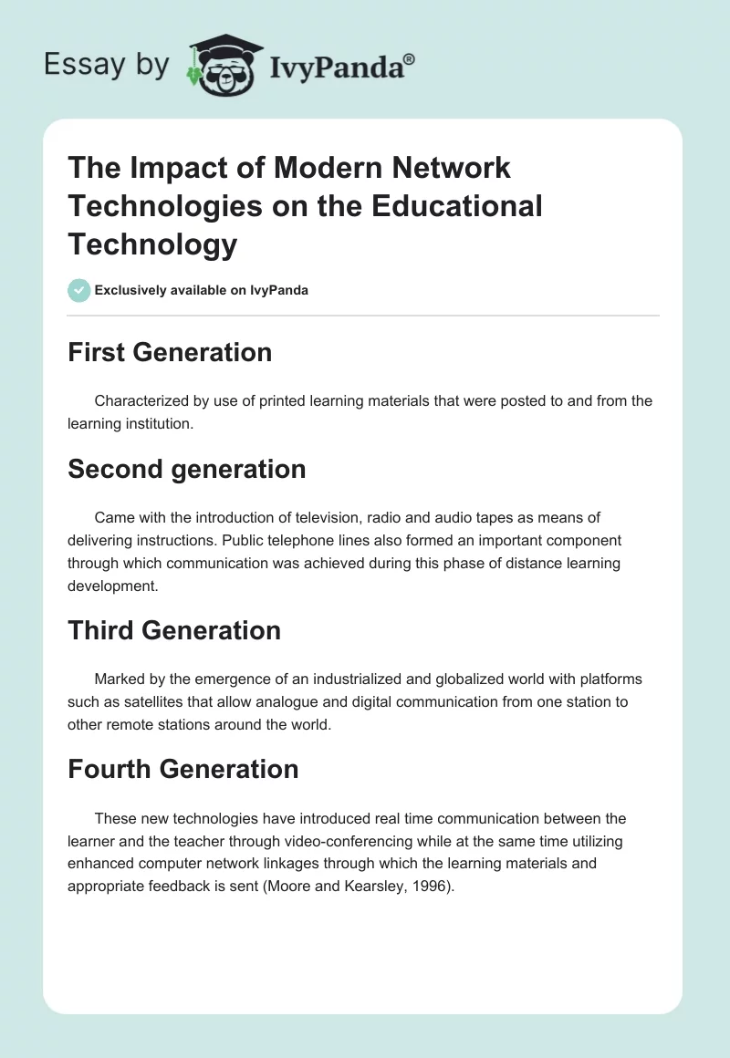 The Impact of Modern Network Technologies on the Educational Technology. Page 1