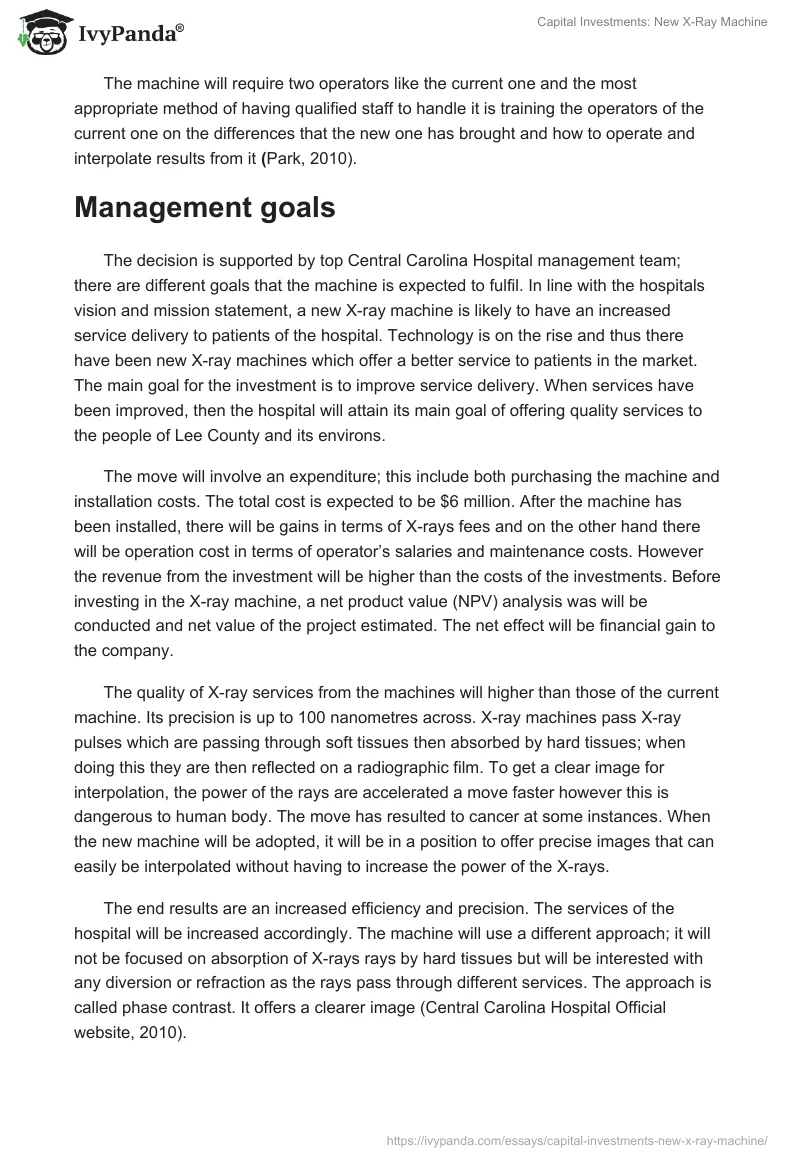 Capital Investments: New X-Ray Machine. Page 2