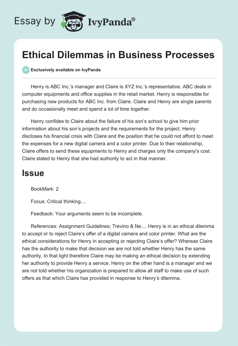 Ethical Dilemmas in Business Processes. Page 1