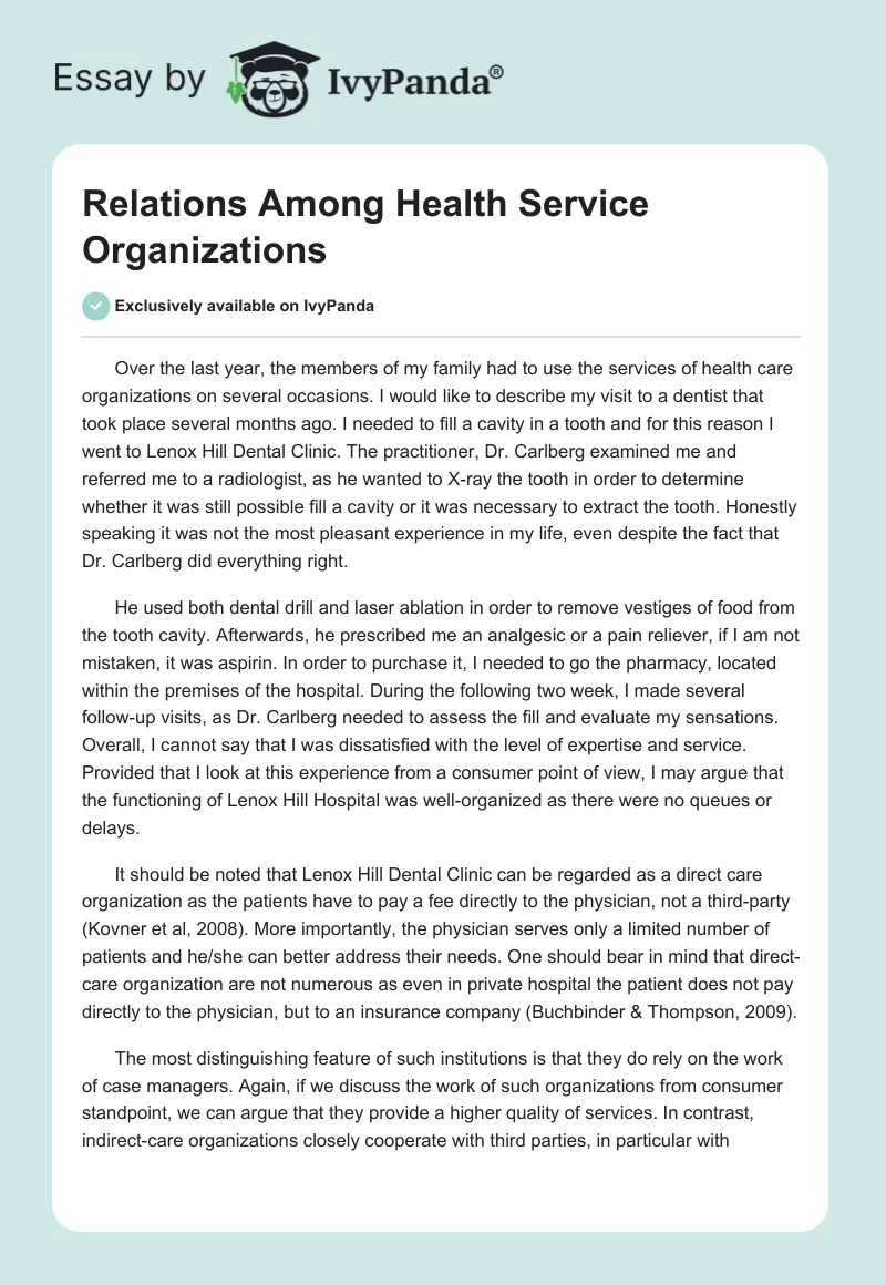 Relations Among Health Service Organizations. Page 1
