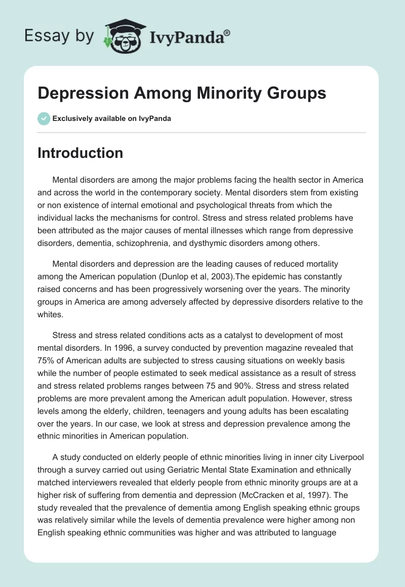 Depression Among Minority Groups. Page 1