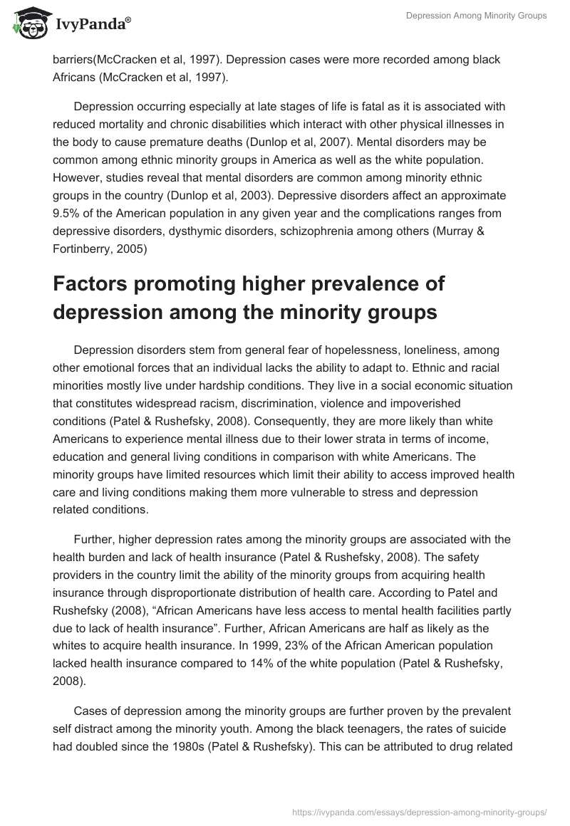 Depression Among Minority Groups. Page 2