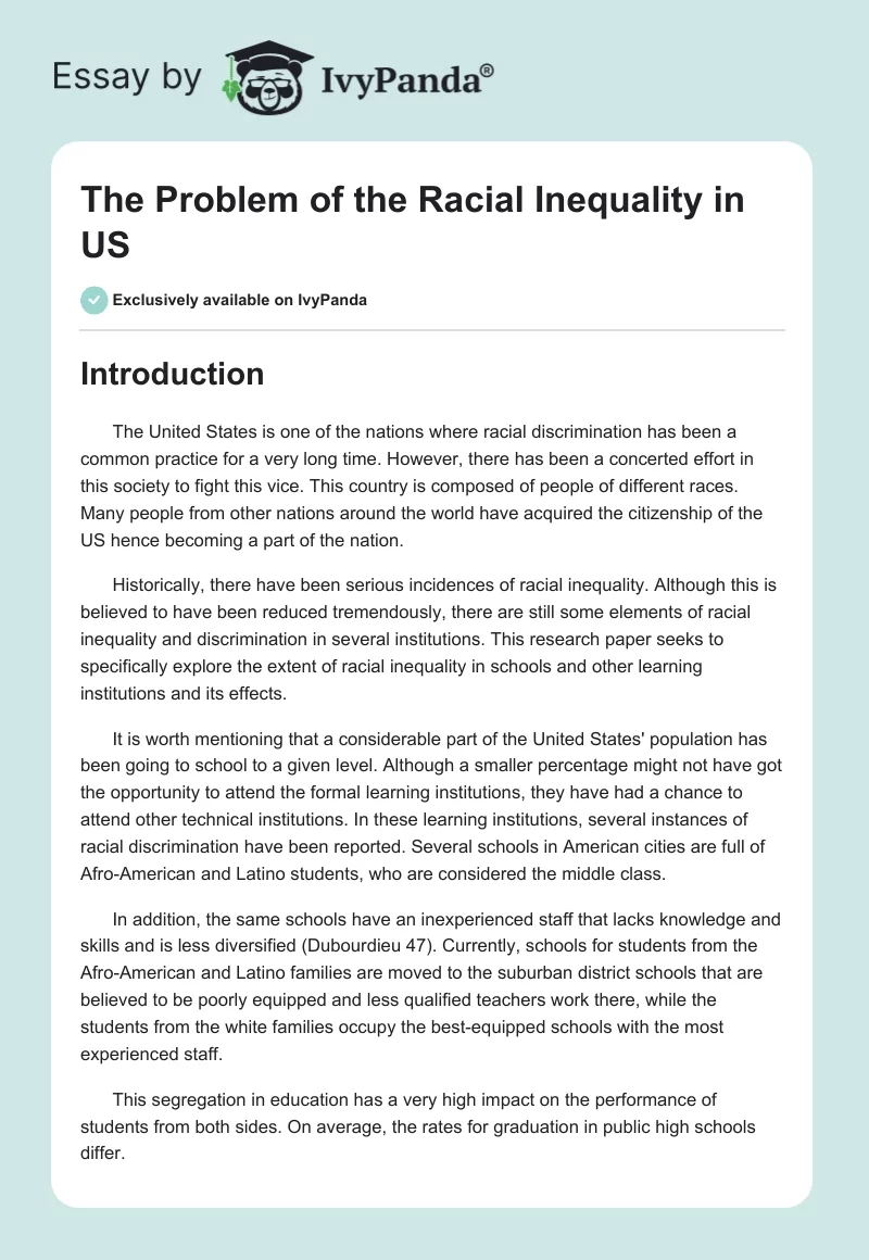 The Problem of the Racial Inequality in US. Page 1