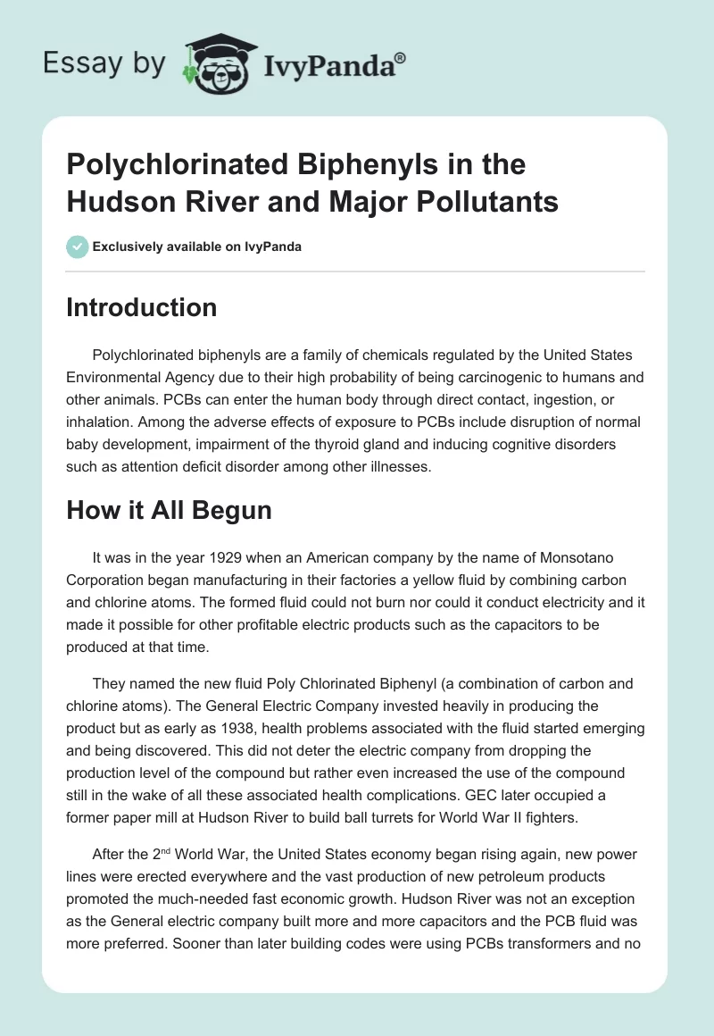 Polychlorinated Biphenyls in the Hudson River and Major Pollutants. Page 1