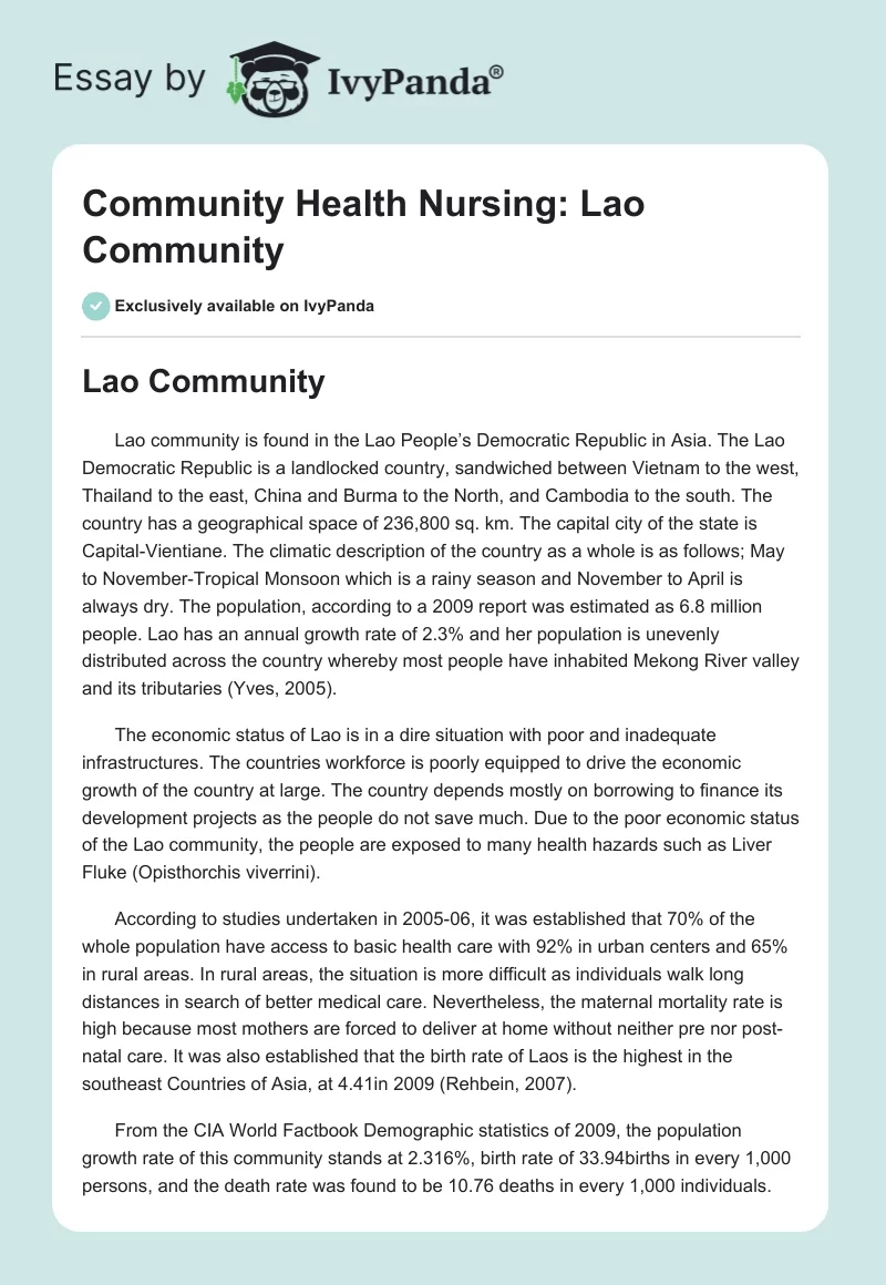 Community Health Nursing: Lao Community. Page 1