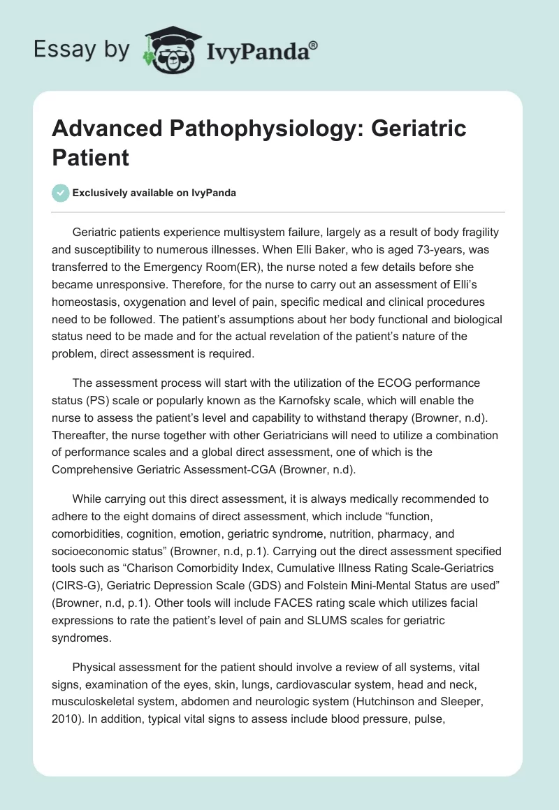 Advanced Pathophysiology: Geriatric Patient. Page 1