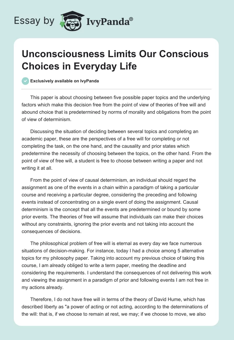 Unconsciousness Limits Our Conscious Choices in Everyday Life. Page 1