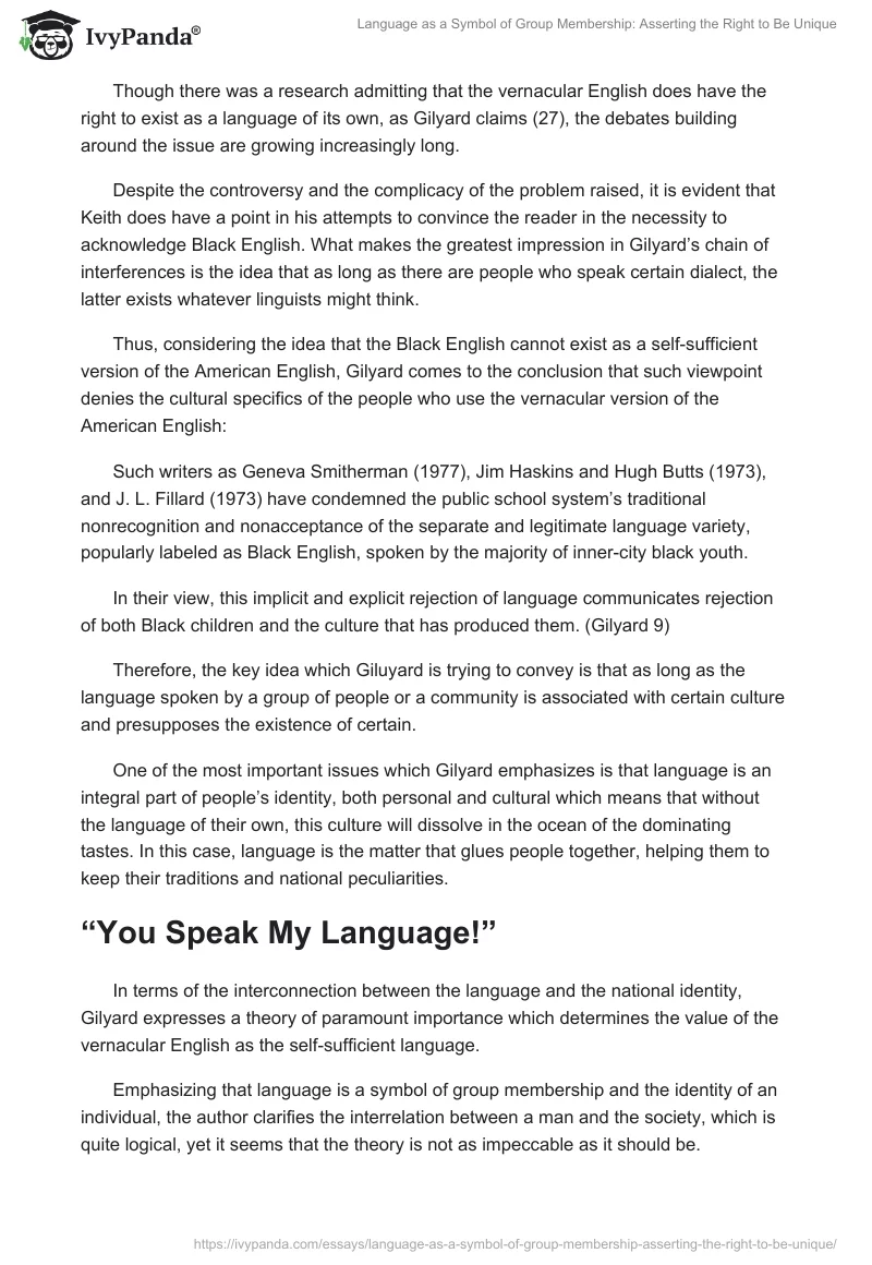 Language as a Symbol of Group Membership: Asserting the Right to Be Unique. Page 2