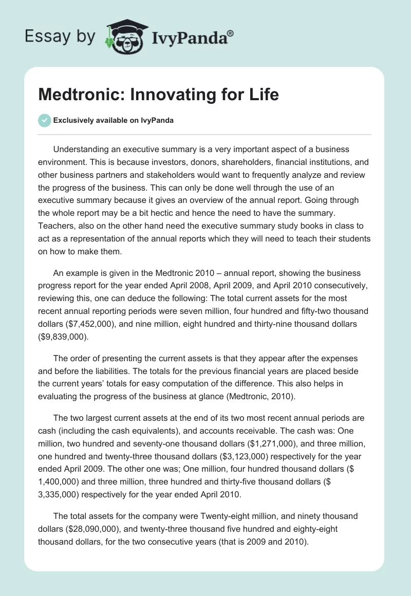 Medtronic: Innovating for Life. Page 1