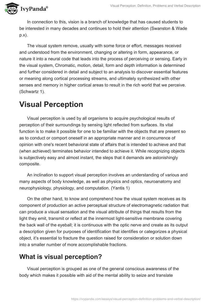 Visual Perception: Definition, Problems and Verbal Description. Page 2