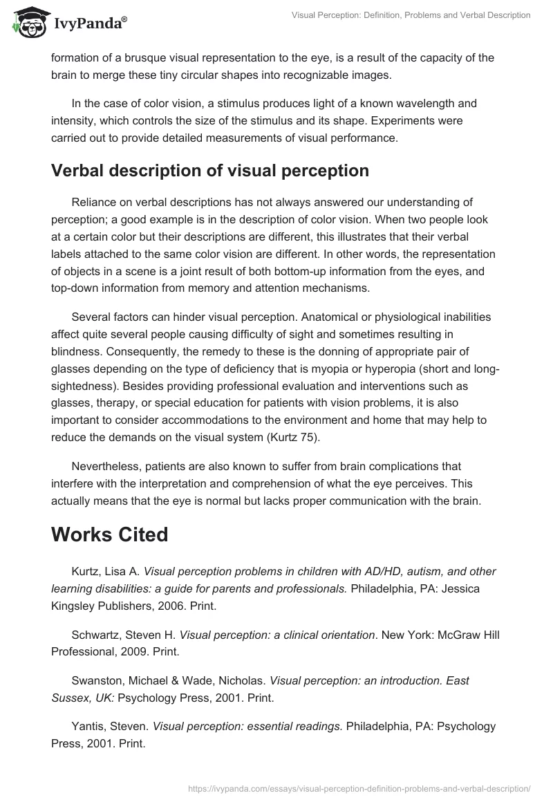 Visual Perception: Definition, Problems and Verbal Description. Page 4