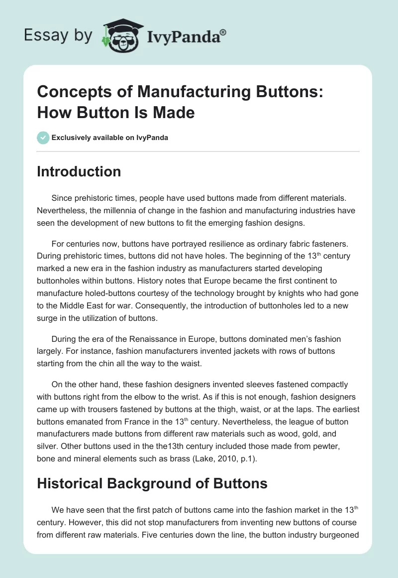 Concepts of Manufacturing Buttons: How Button Is Made. Page 1
