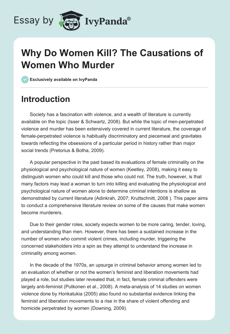 Why Do Women Kill? The Causations of Women Who Murder. Page 1