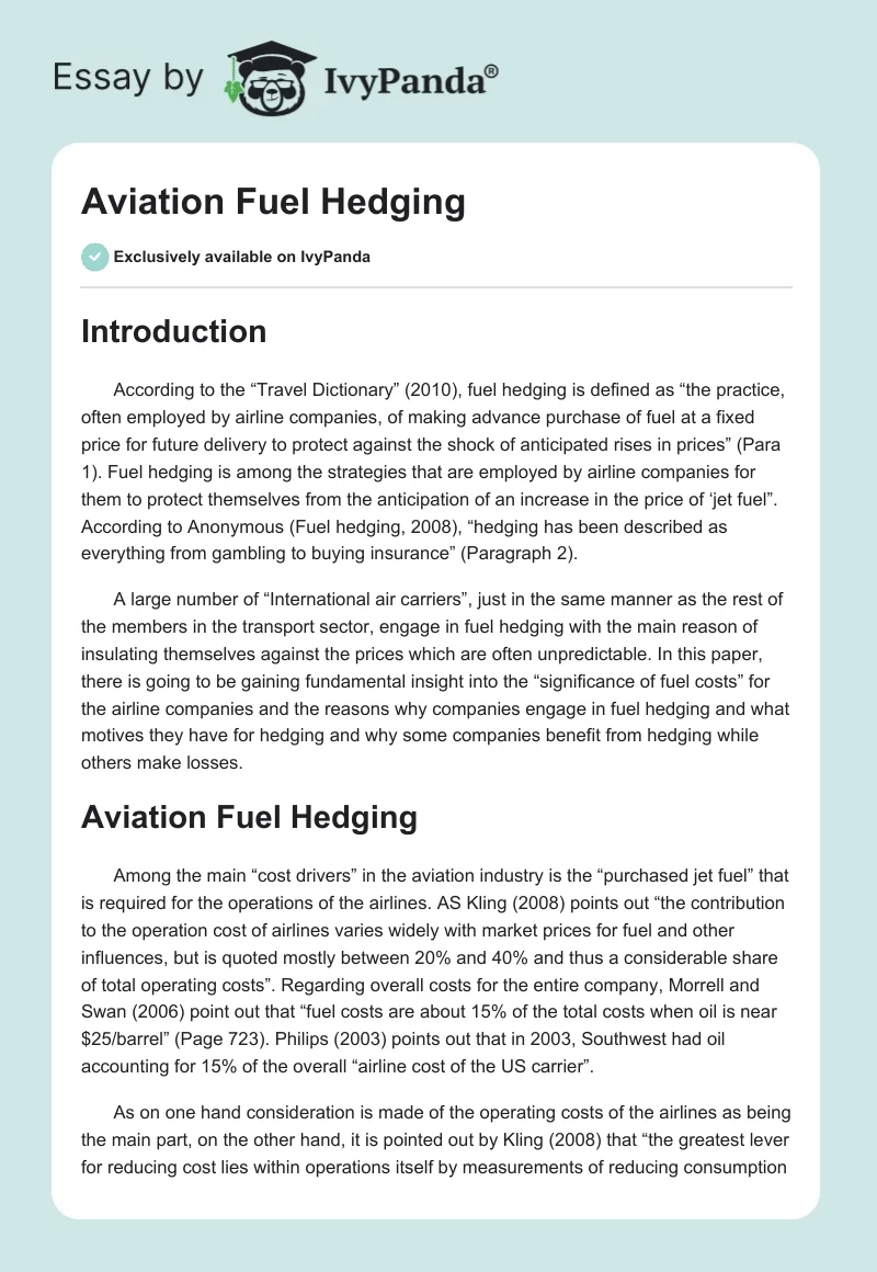 Aviation Fuel Hedging. Page 1